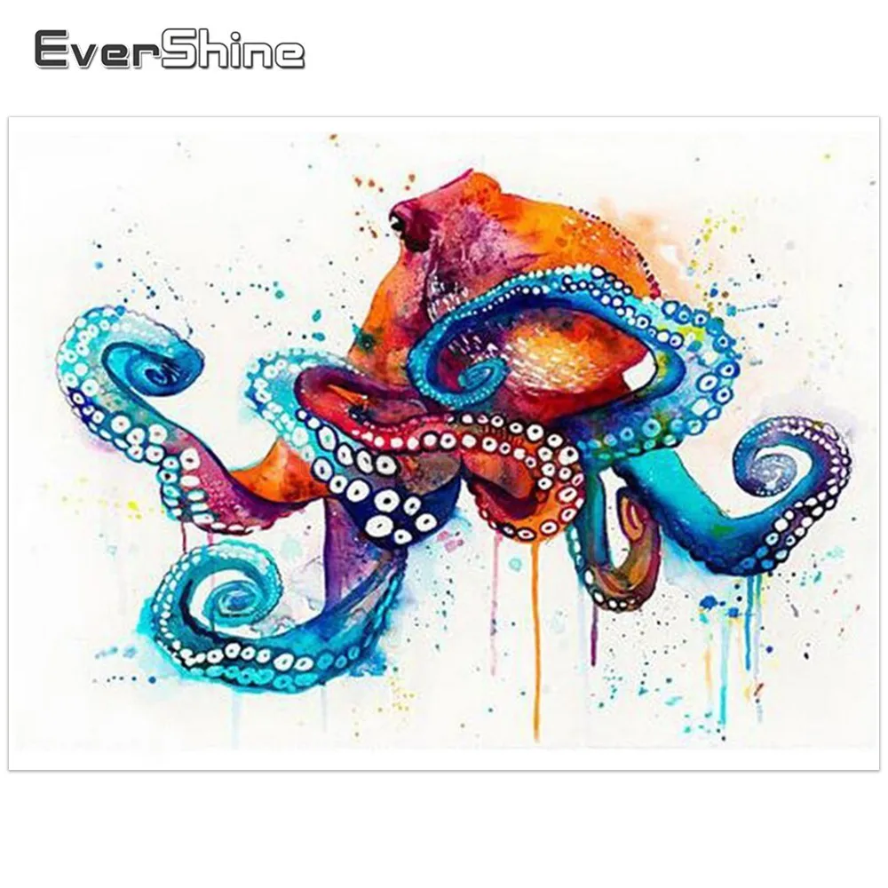 EverShine Octopus Diamond Embroidery Cartoon Animals Picture Of Rhinestones Full Round Painting Cross Stitch Mosaic | Дом и сад