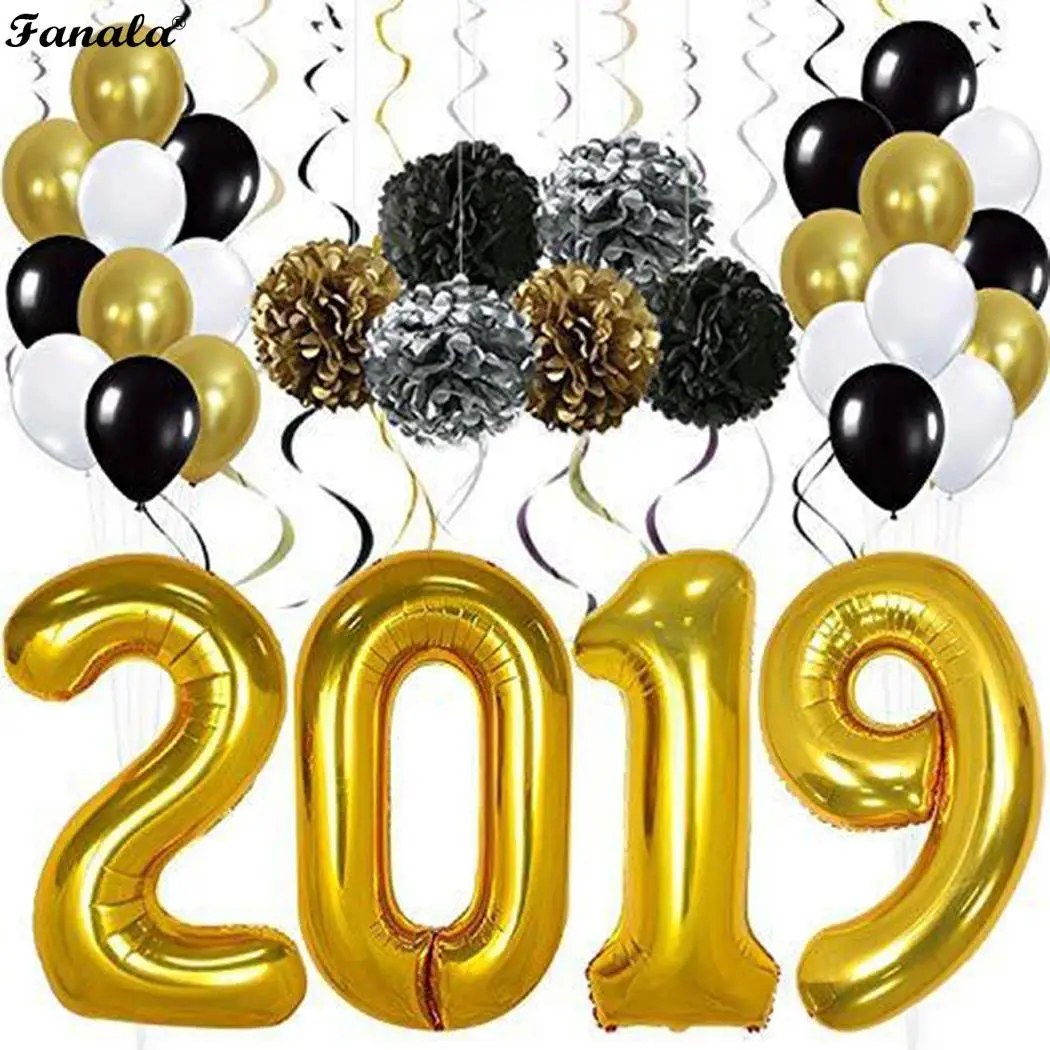 2019 с новым годом фольги воздушный шар бумага цветок висячие украшения идеальный