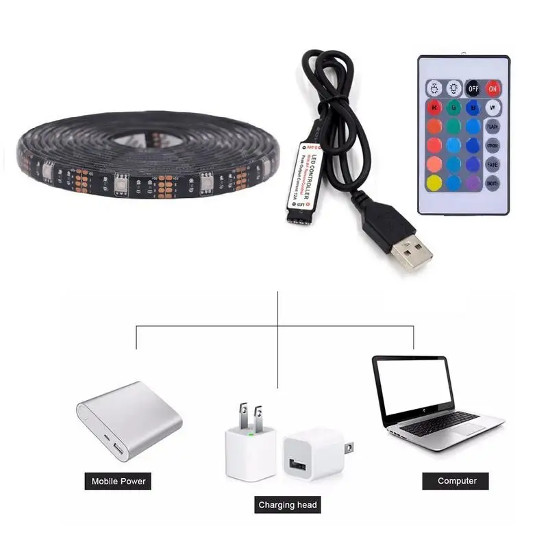 Водонепроницаемая гибкая светодиодная лента 5 в постоянного тока USB 5050 RGB 50 см 2 м 3
