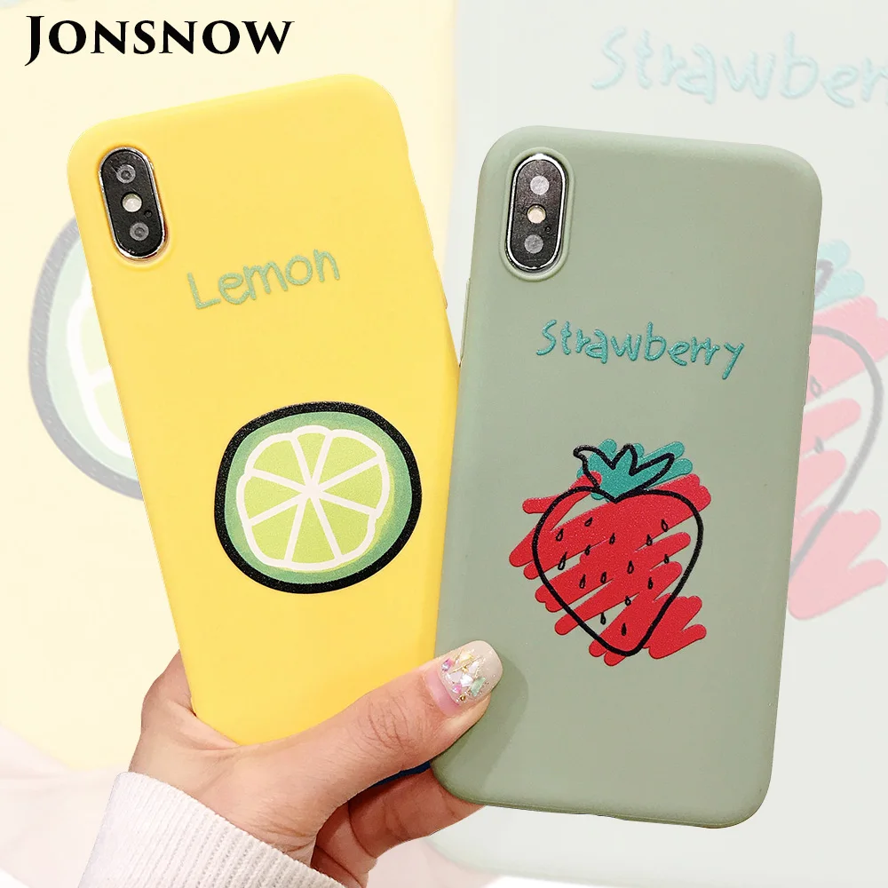 JONSNOW For iPhone X XR XS Max Cases Fashion Cartoon Strawberry Lemon Soft TPU Silicone Phone Case for 6S 7 8 Plus Fundas |