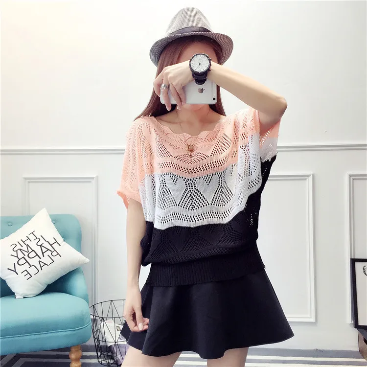 2019 New Women Fashion Short Sleeve Striped Pullovers Sweaters Summer Casual Hollow Out Loose Thin Sweater | Женская одежда