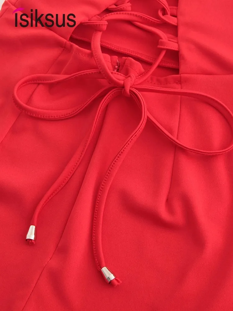 

Isiksus Black V Neck Backless Sexy Dresses Club Wear Mini Summer Dress Women Ruffle Bodycon Lace Party Vestidos for Women DR100