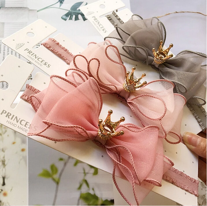 Hot Baby Girls Bowknot Crown Headband Lace Elastic Princess Flower Hair Band Headwear Accessories | Детская одежда и обувь