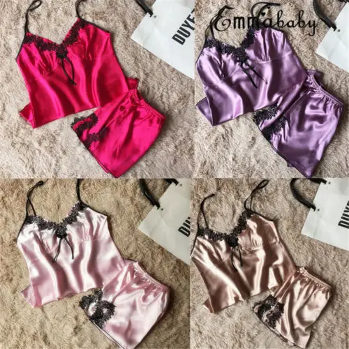 Женское кружевное атласное нижнее белье Babydoll ночная рубашка пижамы 2 шт. женская