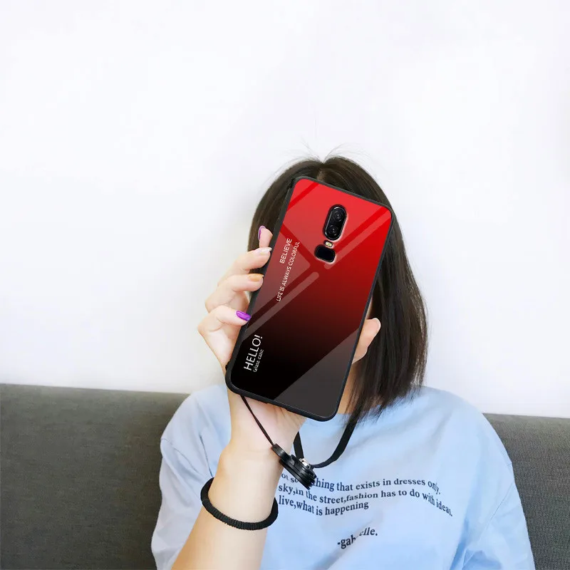 Чехол One Plus 6 Oneplus6 чехол с градиентом авроры закаленное стекло задняя крышка для