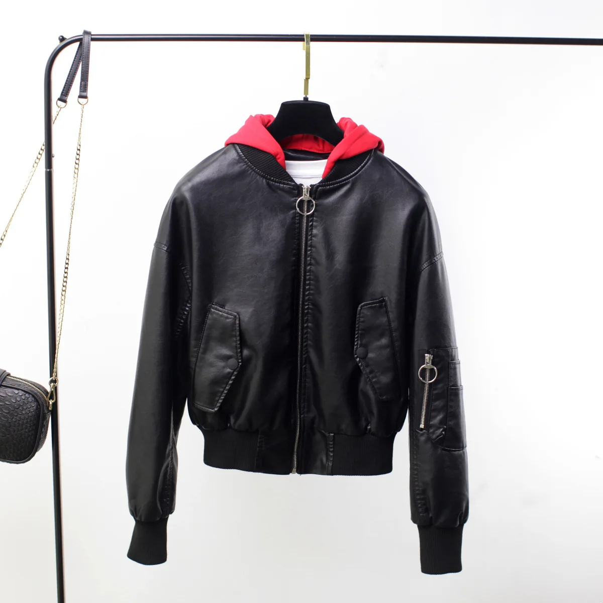 2019 Women Pu Leather Jacket Autumn Hooded Oversized Bomber Jackets Long Sleeve Fashion Short Baseball Coat Blouson Femme A9261 | Женская
