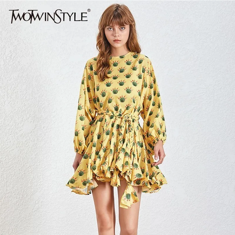 TWOTWINSTYLE винтажное популярное цветное женское платье с круглым вырезом и длинным