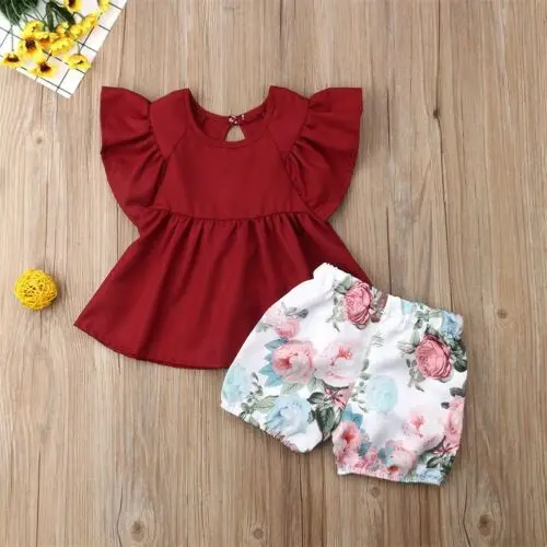 2019 лето комплект одежды для малыша маленьких девочек с красными блестками