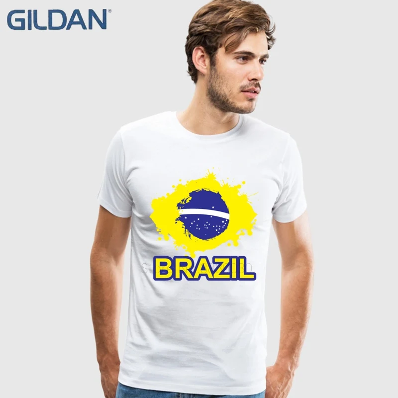 Cool Vintage Brazil Flag T Shirt Men's Short-Sleeve O-Neck Cotton Couple Backing Tshirt | Мужская одежда