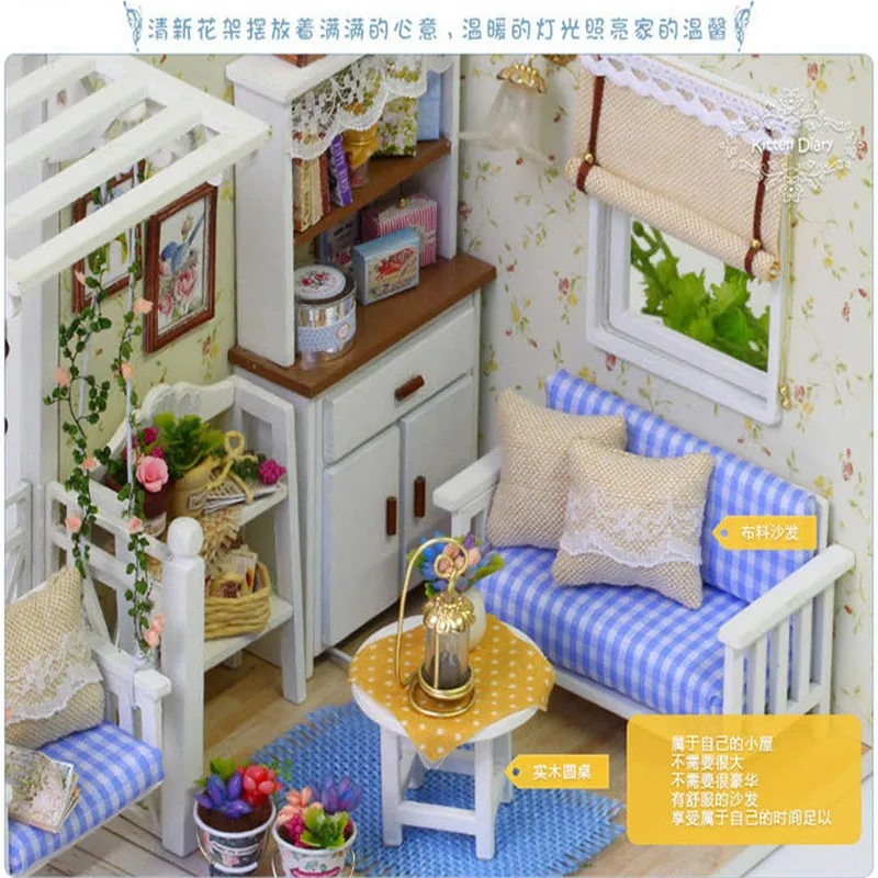 New Doll House Furniture Kits DIY Wood Dollhouse Miniature with LED+Furniture Cover Cozy house room | Игрушки и хобби