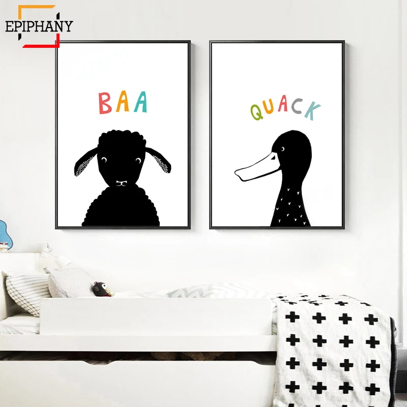 Woodland Nursery Decor Canvas Painting Baby Animal Bunny Elephant Duck Lion Posters and Prints Kids Bedroom Wall Art Pictuers | Дом и сад