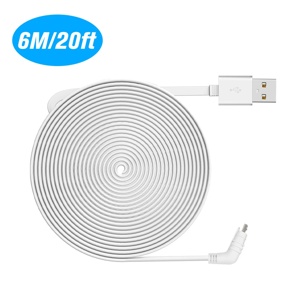 Зарядный кабель питания 6 м/20 футов подходит для Arlo Pro 2 плоский GO Micro USB зарядки