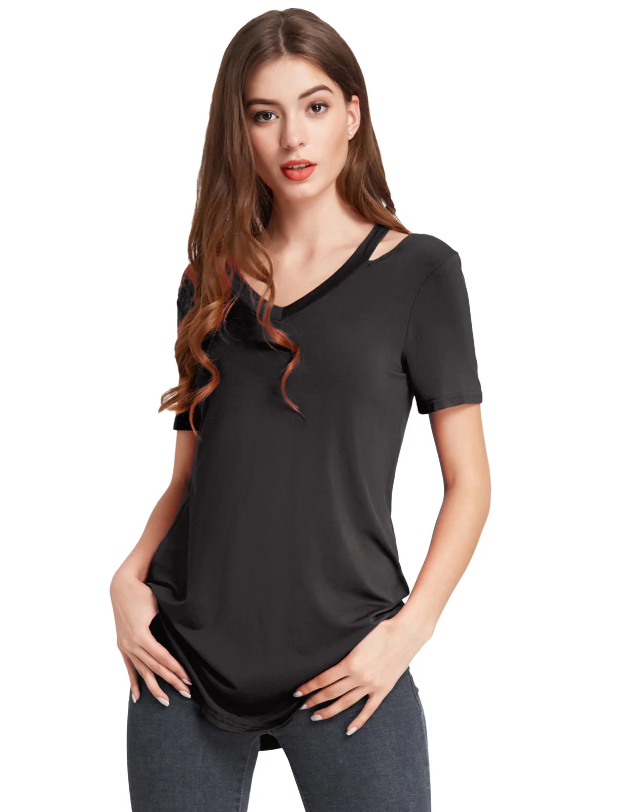 Женская с короткими рукавами v-образным вырезом летняя футболка женская одежда