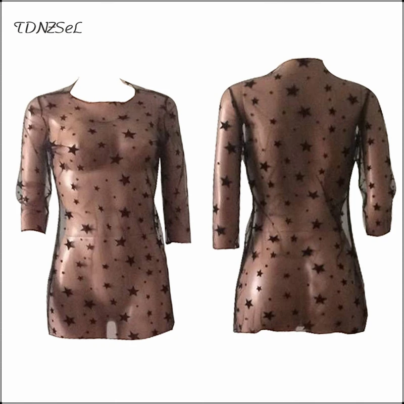 Женская прозрачная сетчатая блузка длинная рубашка с рукавом три четверти