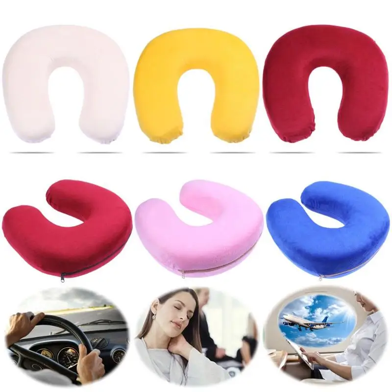 Soft U Shaped Slow Rebound Memory Foam Pillow Travel Neck for Office Flight Traveling Cotton Pillows Head Rest Cushion | Автомобили и