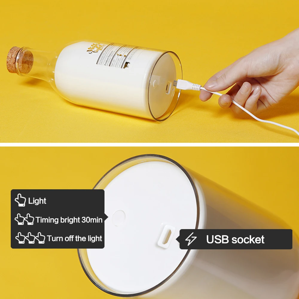 Атмосферный светодиодный ночник USB перезаряжаемая бутылка для молока Рабочая