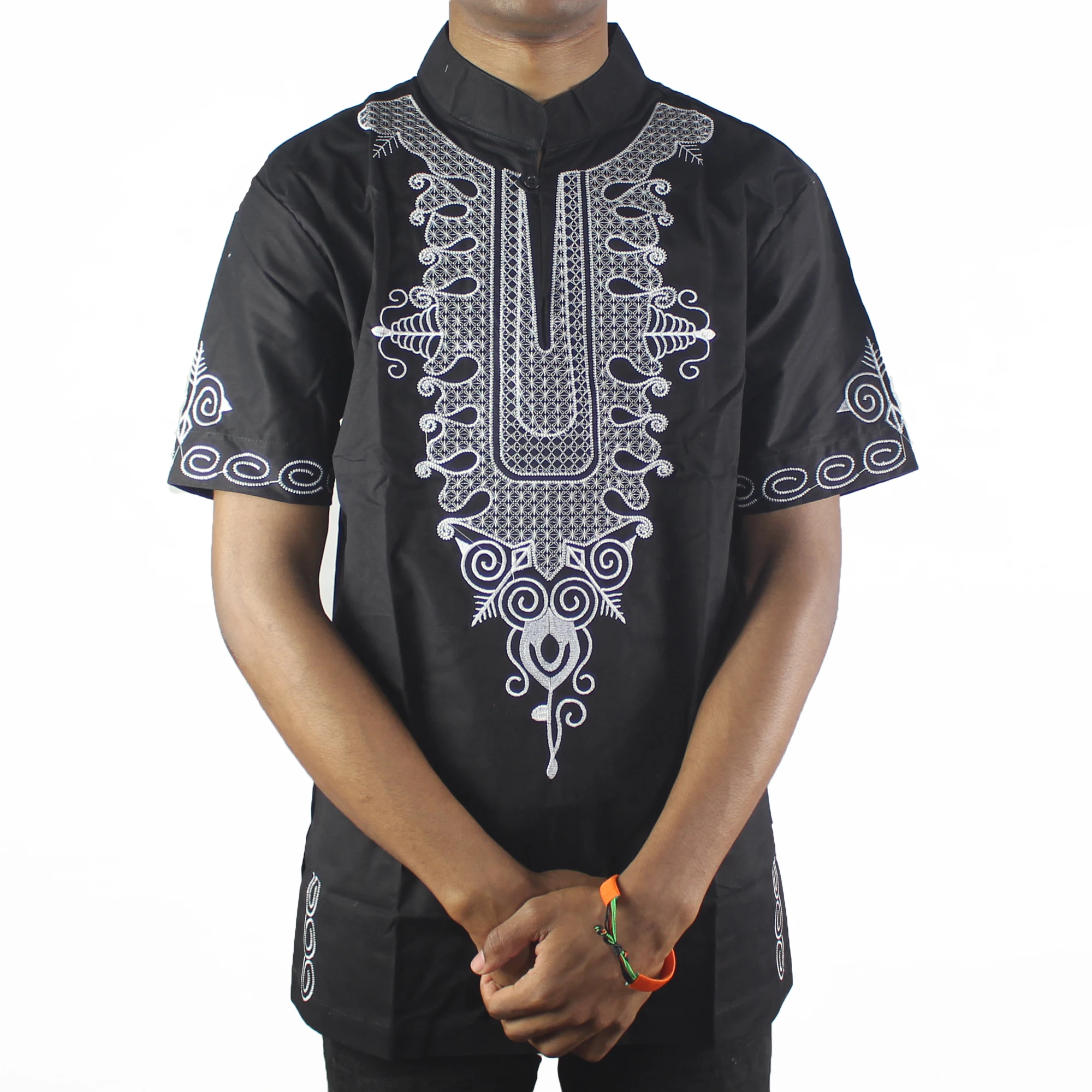 Черный мудрый Лотос вышитые мужские этнические Топы с коротким рукавом мандарин