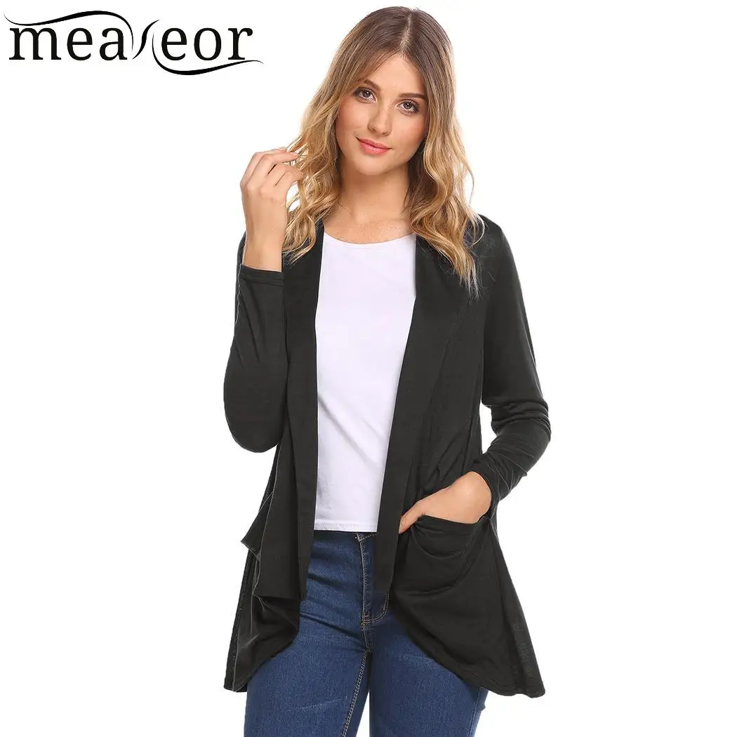 meaneor Women Cardigan Front Casual Long Sleeve Black Blue Gray Open Stitch Female Cardigans Clothing |