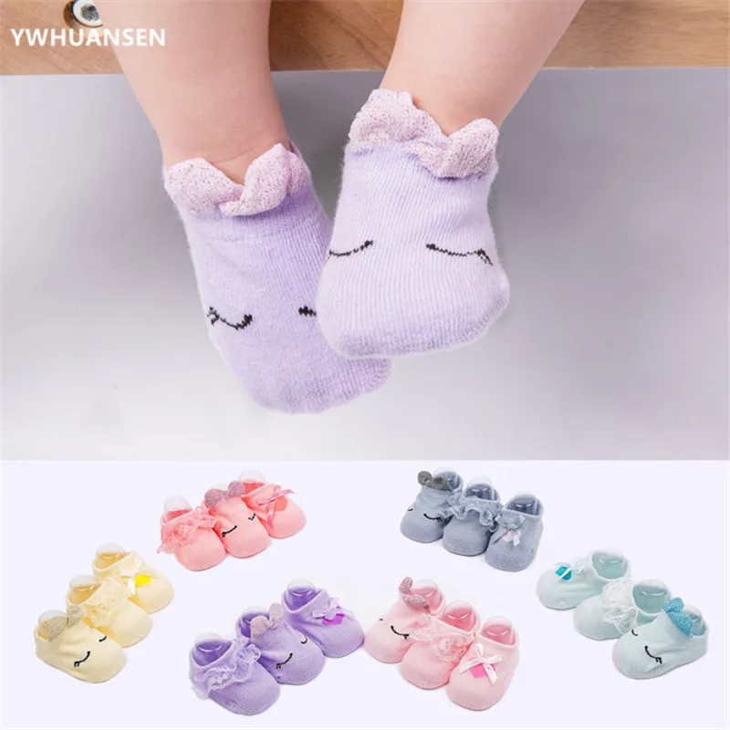 

YWHUANSEN 3 Pairs/lot 0-2T Unisex Bowknot Cotton Baby Socks Set Cute Spring Autumn Newborn Infant Toddler Floor Socks Promoted