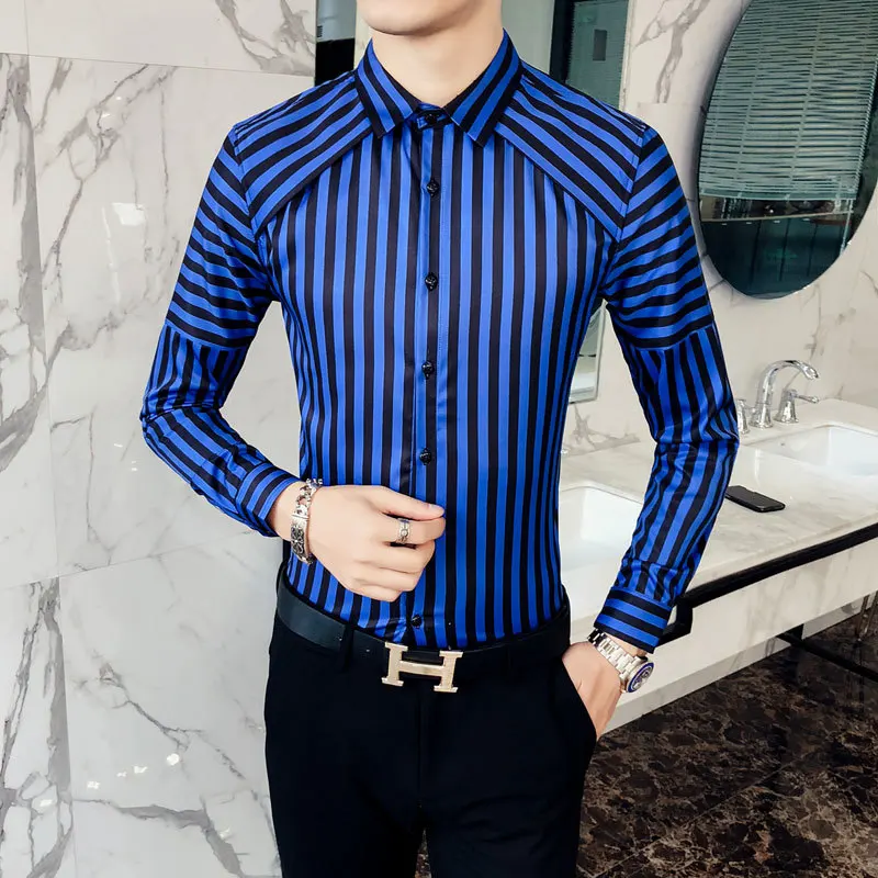 Новая модная британская полосатая Мужская рубашка с длинными рукавами Camisa Masculina