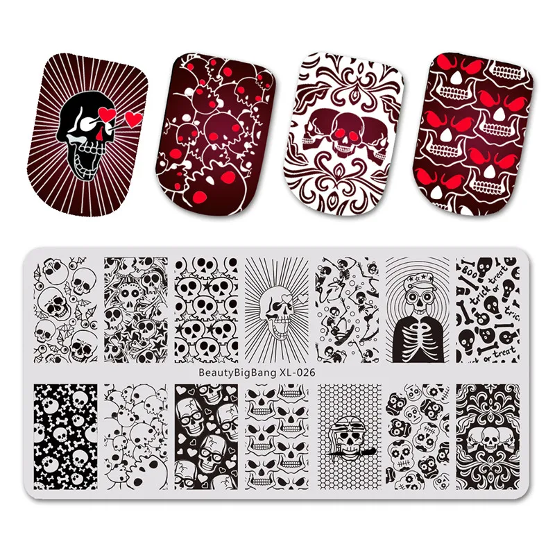 BeautyBigBang 1 шт. 6*12 см пластины для штамповки ногтей рисунок черепа на Хэллоуин