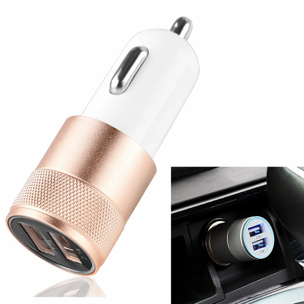 Powstro алюминиевый 3.1A автомобильное зарядное устройство с двумя портами USB 2.1A 1A