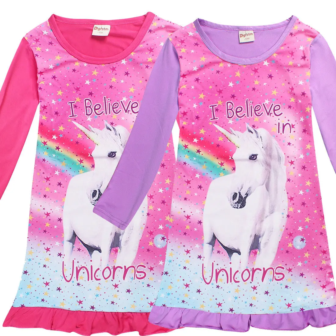 2018 Newest Kids Girls Unicorn Princess Dress Long Sleeve Nightwear Pyjamas Nightdress Pajamas Nightie 4-10T | Детская одежда и