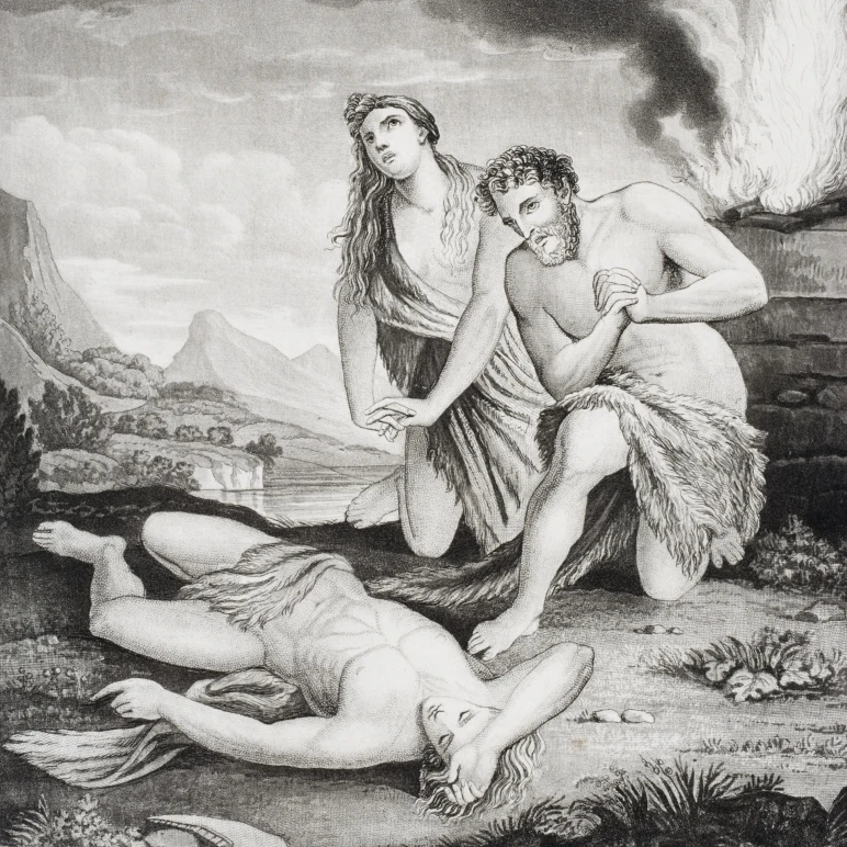 Абель убит его брат Каин 19 века печать после художника Вандер ВЕРФ плакат (12x16) |