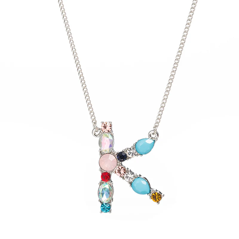 Fashion 26 Letter Multicolor Crystal Pearl Necklace Girls Beaded Candy Color Gold Silver Jewelry For Women Gift | Украшения и