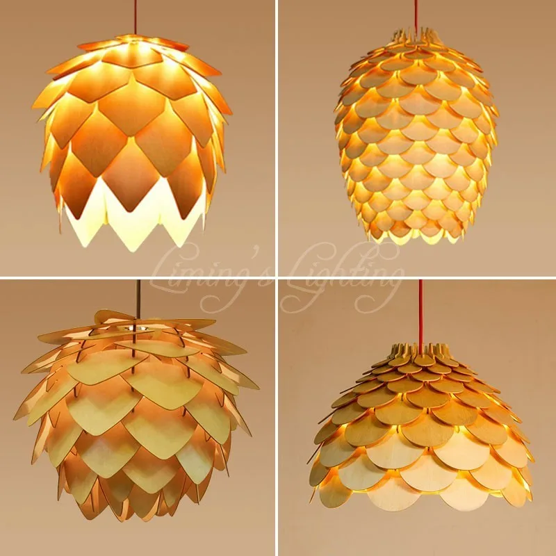 

Modern Wooden Pinecone Pendant Lights Hanging Wood Lamps Bedroom Dinning Room Living Room Decoration Decor Fixtures Lighting