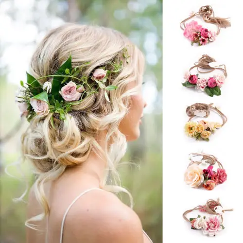 Women Girl Beauty Festive Wedding Nature Boho Flower Hair Garland Crown Headband Floral Wreath Hairband travel Take Photo Prop | Дом и сад