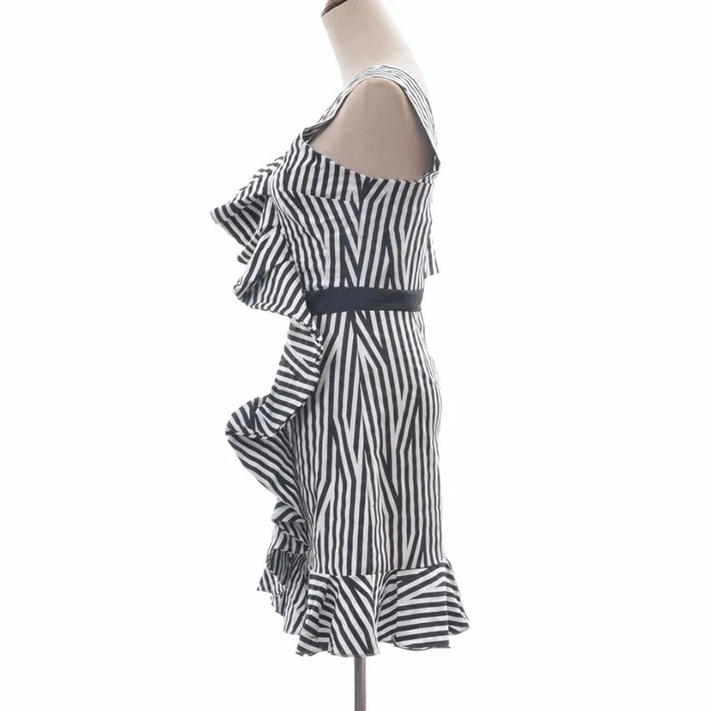 TWOTWINSTYLE Striped Dress Women Off Shoulder Irregular Ruffles Patchwork A Line Sexy Mini Dresses Female Summer Fashion Clothes | Женская