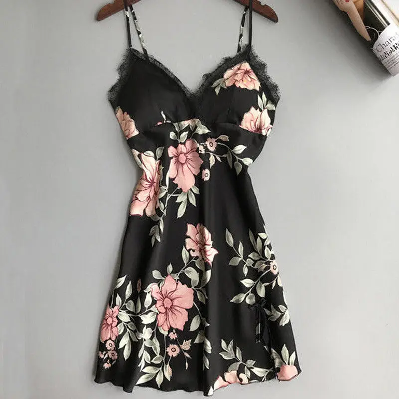 

Women Floral Mini Night Dress Nightgown Sexy Flower Lace Sleepwear Lingerie Underwear Nightwear Camisola Nighty Silk Dress