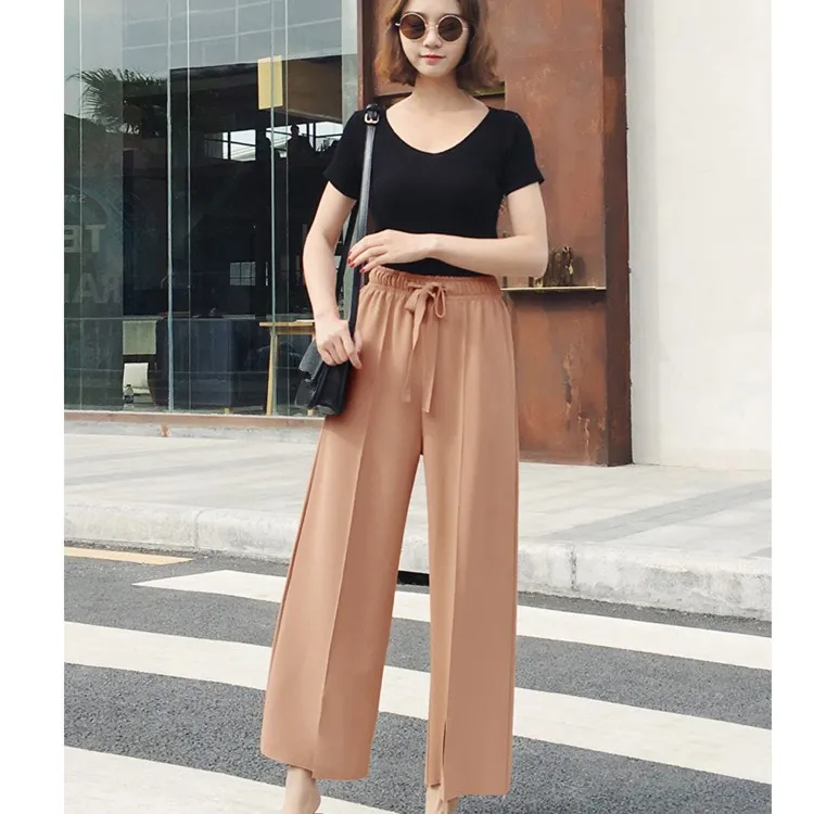 Новинка 2019 женские широкие брюки на шнуровке размера плюс модные плиссированные