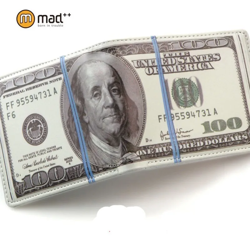 Мужской из искусственной кожи 100 USD США кошельки для денег с монетной сумкой милые