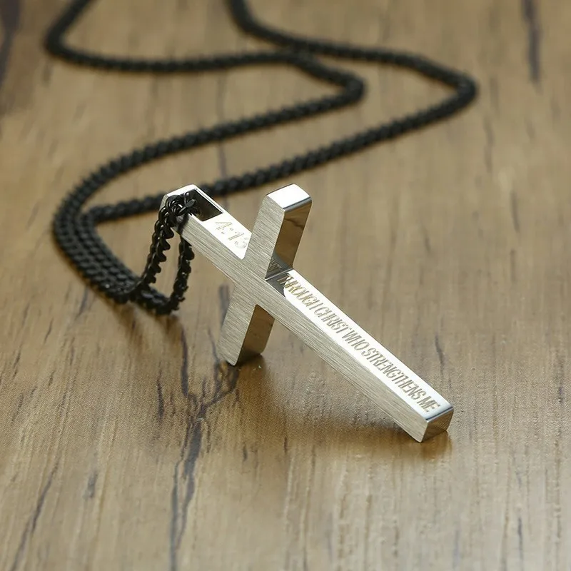 Unique Philippians 4:13 Bible Cross Necklaces for Women Man Stainless Steel Jesus Christ Prayer Unisex Religious Jewelry | Украшения и