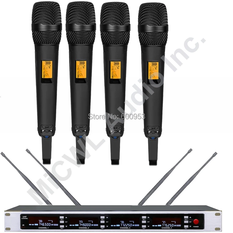 구매 MiCWL SKM9000 트루 다이버시티 4 블랙 무선 무대 노래 마이크 시스템, 넓은 영역 샴페인 골드 한정판