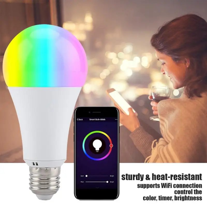 WiFi светильник почка E27 RGB светодиодный ная лампочка разноцветсветильник для