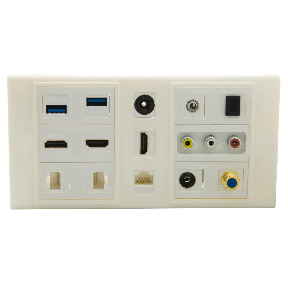 Двойная 86 Волшебная настенная пластина с HDMI USB CAT6 RJ45 Toslink 3RCA AV 3 5 мм аудио SC