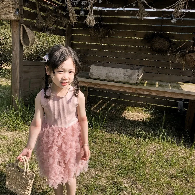 Party Tulle Patchwork Todler Girl Dresses Baby Clothes Summer Dress Grey Pink Little Kids Clothing 2019 Fashion | Детская одежда и