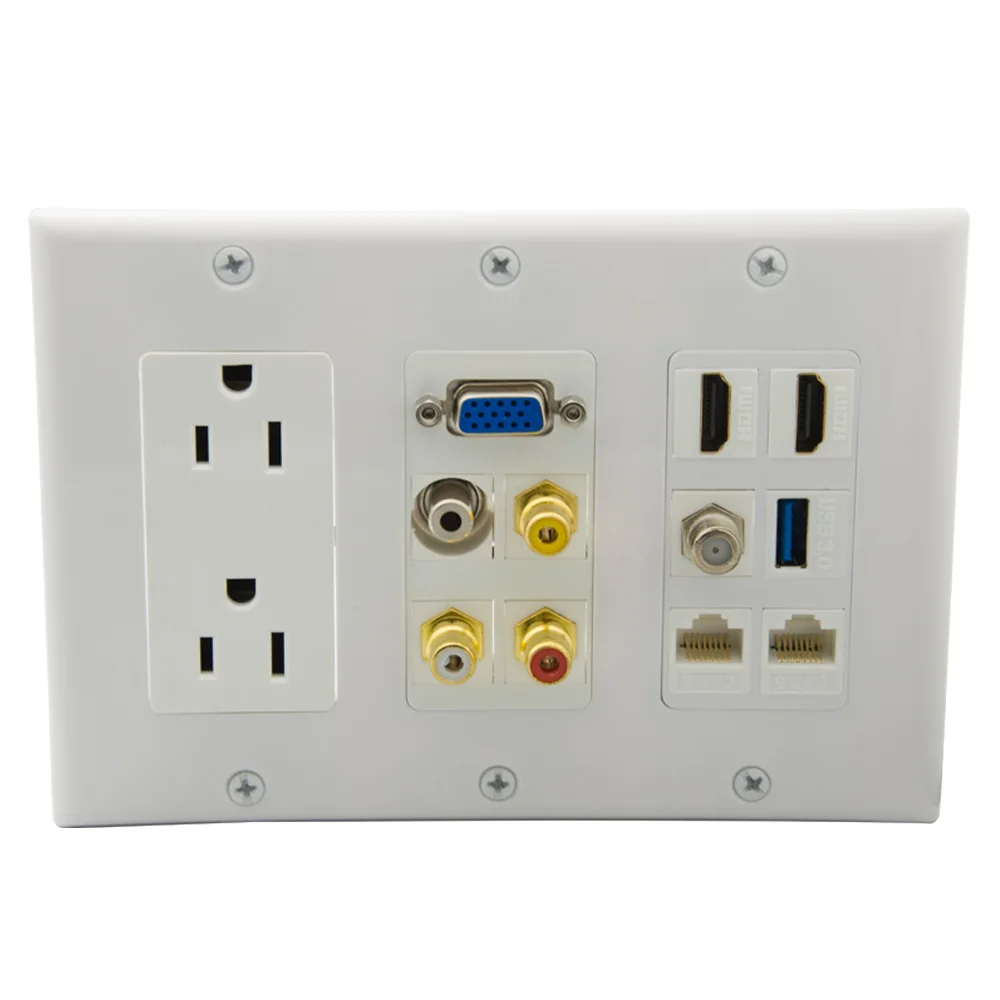 3 комплекта 2 порта HDMI RCA CAT6 RJ45 F RG6 TV VGA USB3.0 5 мм аудио два американский стиль