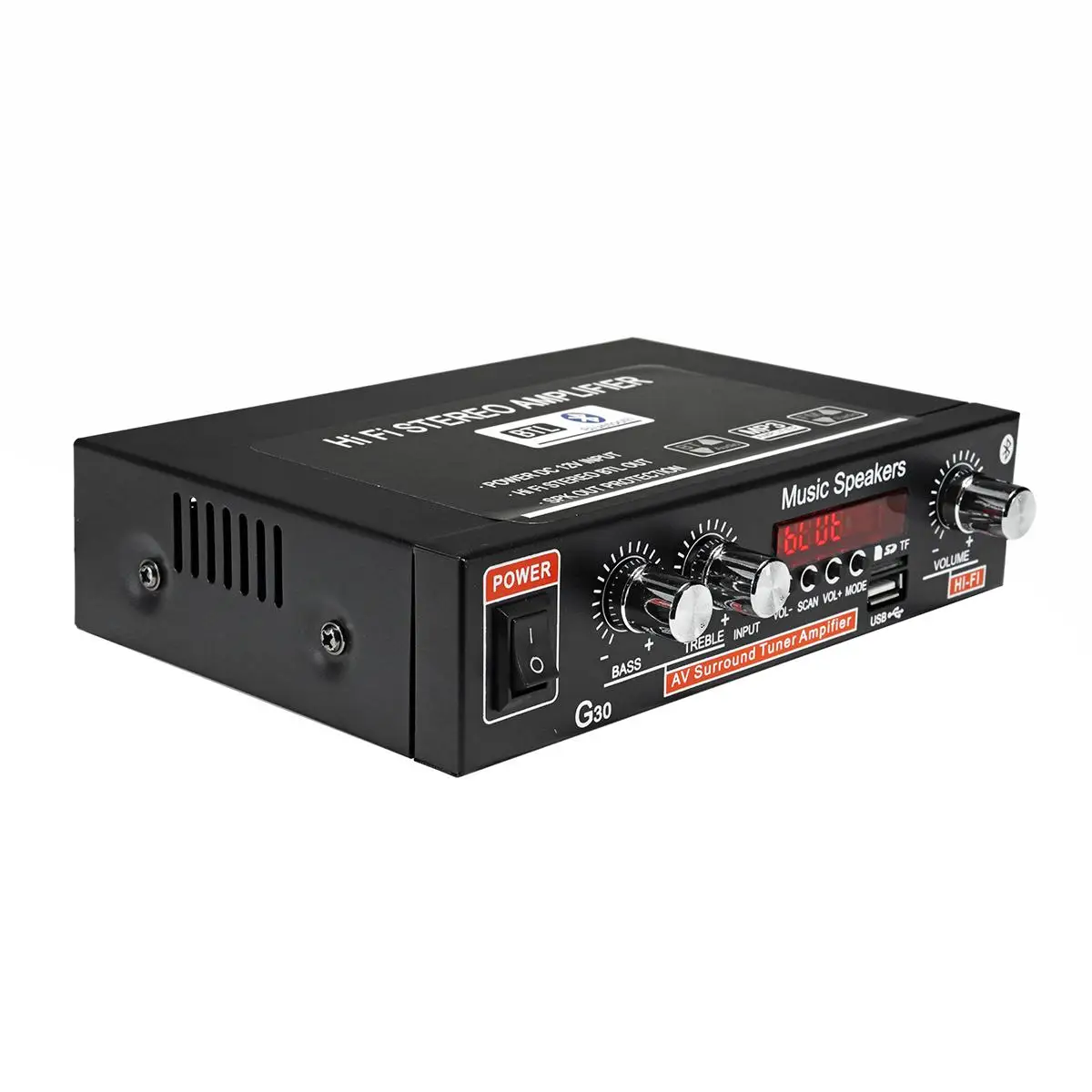 Hi Fi аудио стерео усилитель мощности с ЖК дисплеем 90 Вт 2 канала bluetooth FM радио для