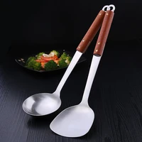 dinnerware 2pcsset wood handle soup truner cooking tool sets kitchen utensils sus 304 stainless steel temperature resistance