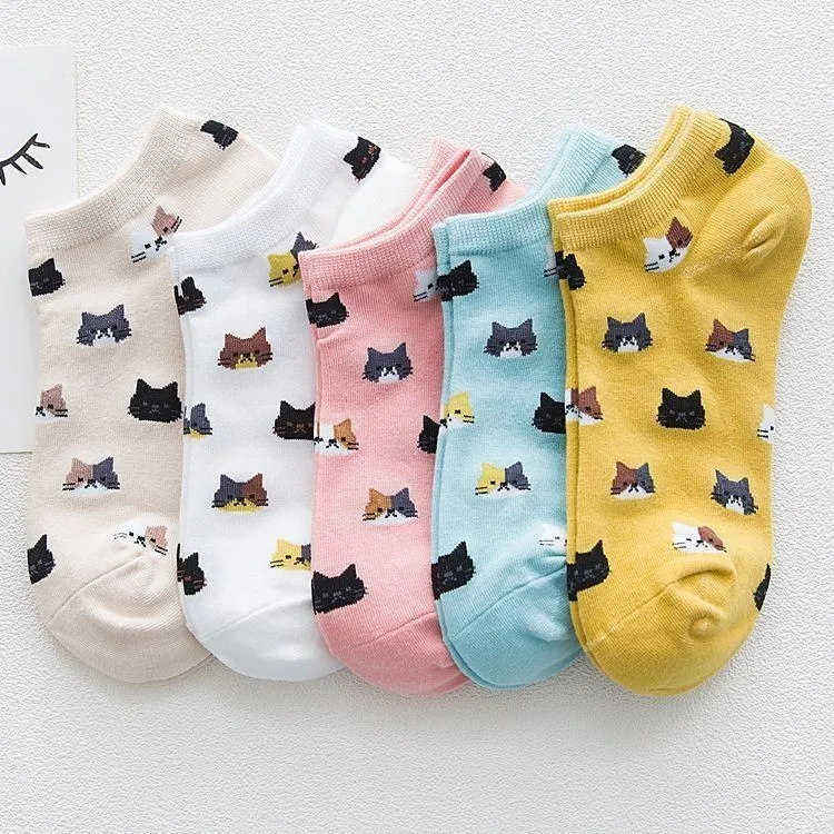 Новые хлопковые носки-башмачки с милым рисунком котенка короткие носки из