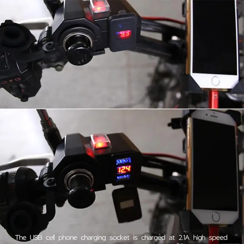 1x 12V ~ 24V черные мотоциклетные прикуривателя светодиодный вольтметр Dual USB Зарядное