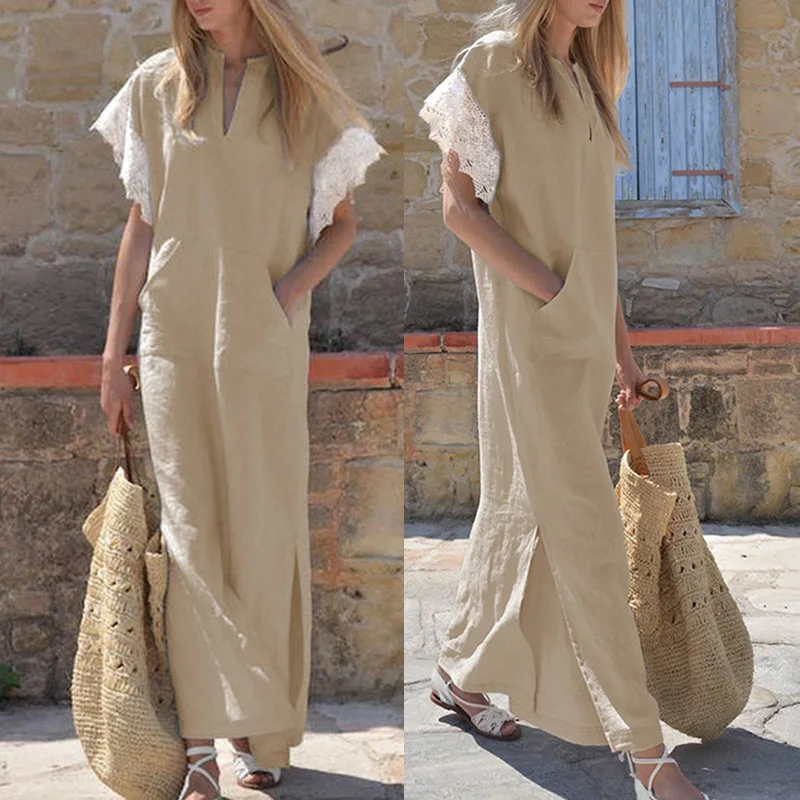 Женский сарафан размера плюс повседневное богемное льняное Макси длинное платье