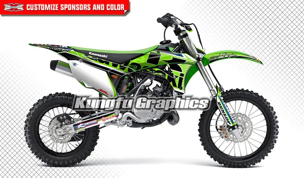 KUNGFU графика Байк наклейки пользовательские Набор винил для Kawasaki KX 85 100 KX85 KX100 2014 2015