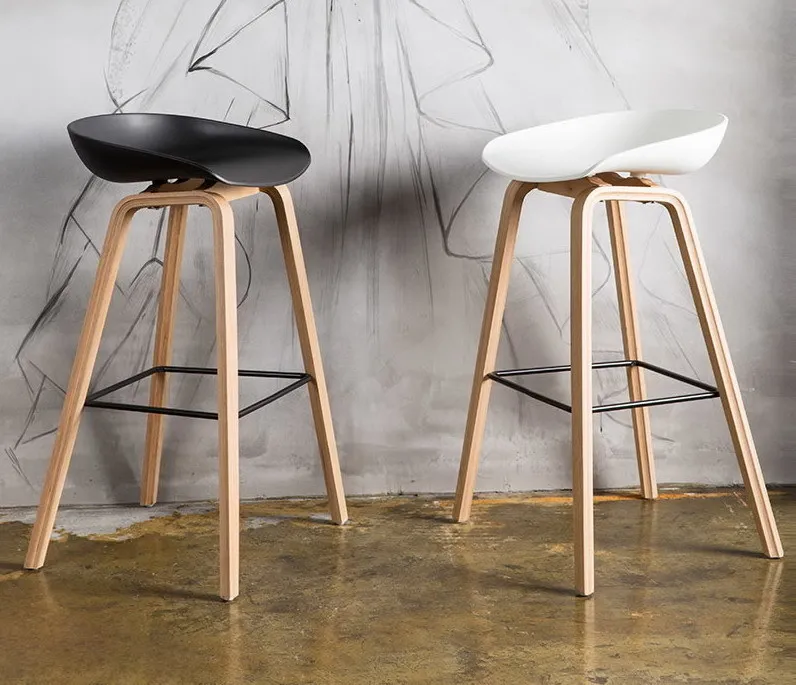 Минималистский современный дизайн твердой древесины pp пластиковый барный стул