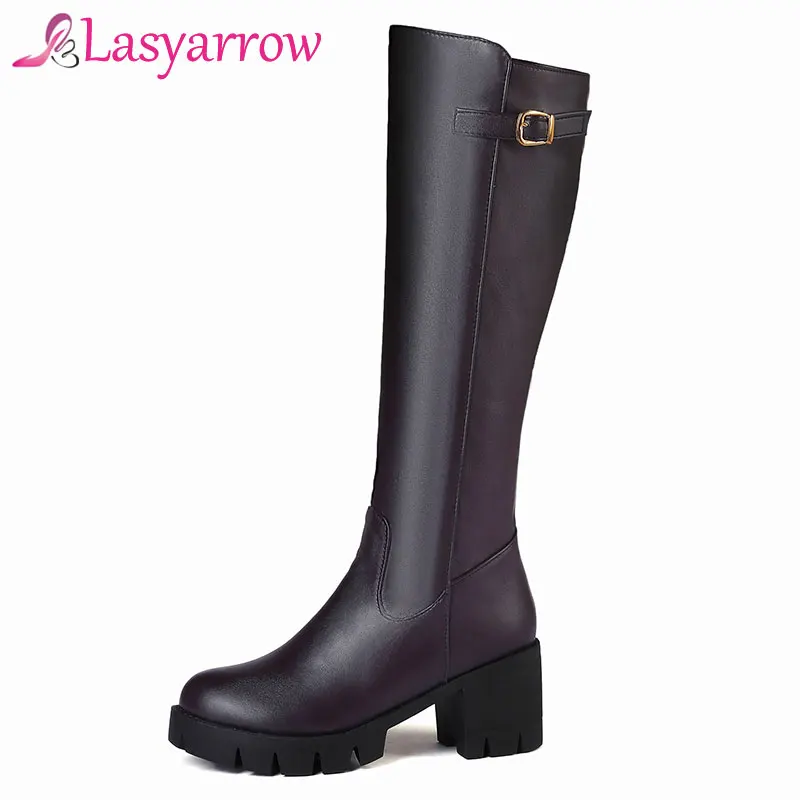 

Женские повседневные теплые сапоги Lasyarrow, зимняя обувь для верховой езды на толстой подошве, женские сапоги до колена В рыцарском стиле, раз...