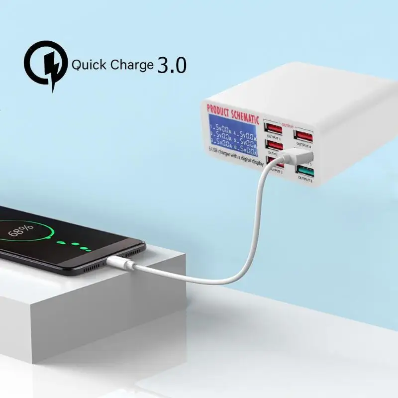 Многоконтурная защита QC3.0 6 портов USB зарядное устройство цифровой дисплей